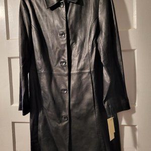 LORD & TAYLOR "BLACK GENUINE BUTTER LEATHER COAT - SIZE MEDIUM - NWT